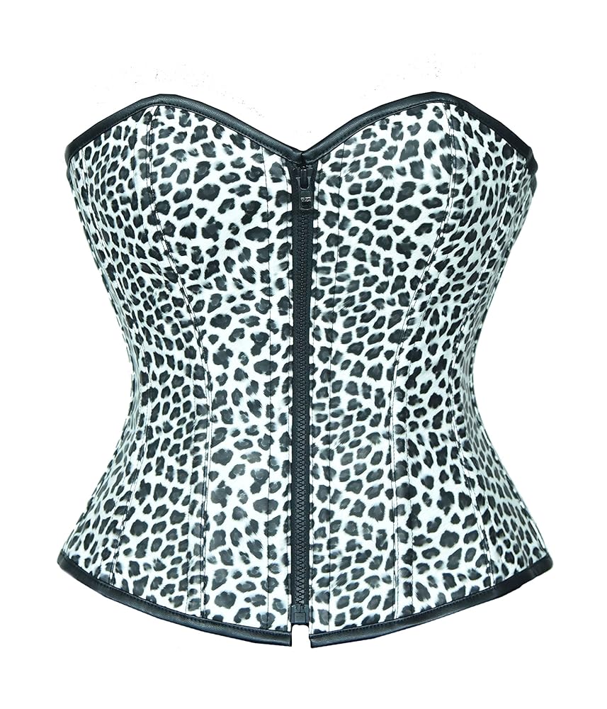 Leopard Print Black White Faux Leather Goth Steampunk Corset
